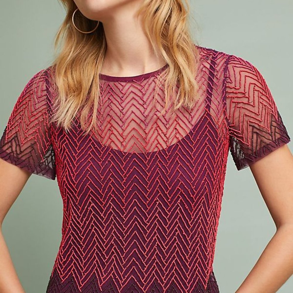 Moulinette Soeurs Corinne Chevron Beaded Top from Anthropologie